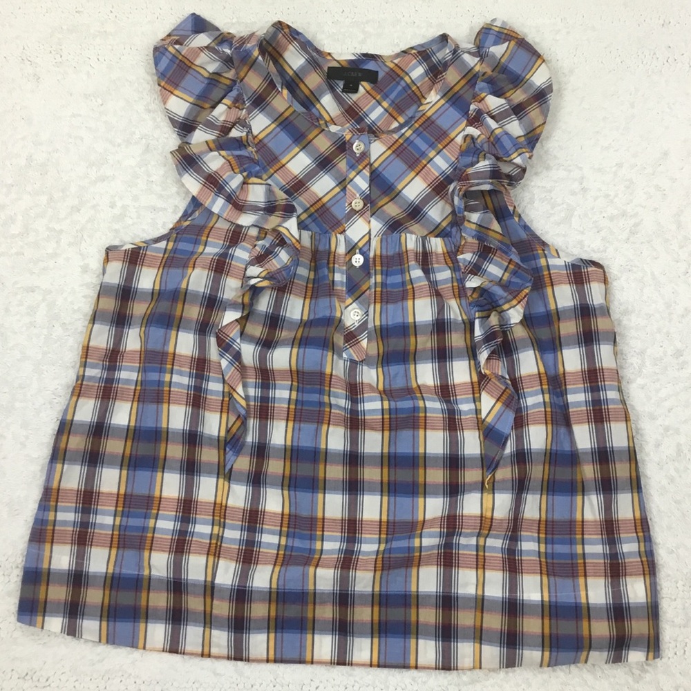 J. Crew Plaid Ruffle Top size 4